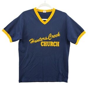 Vintage Don Alleson Hunters Creek Church Shirt Mens XL Blue Jersey 20 V Neck